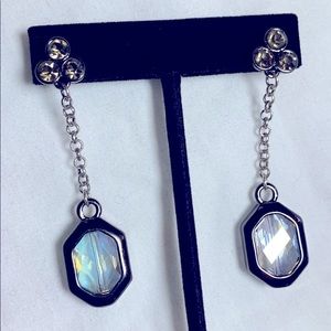 Iridescent Crystal Gunmetal Tone Earrings